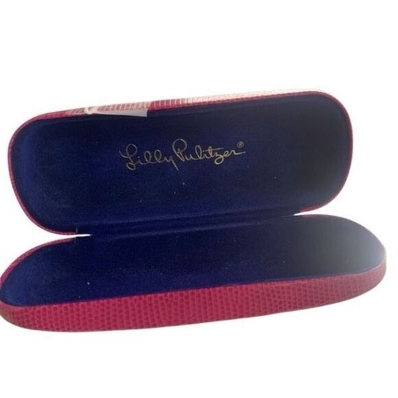 Lilly Pulitzer Hot Pink Hard Sunglasses Eyeglass Case Clamshell Blue Interior - Picture 1 of 3
